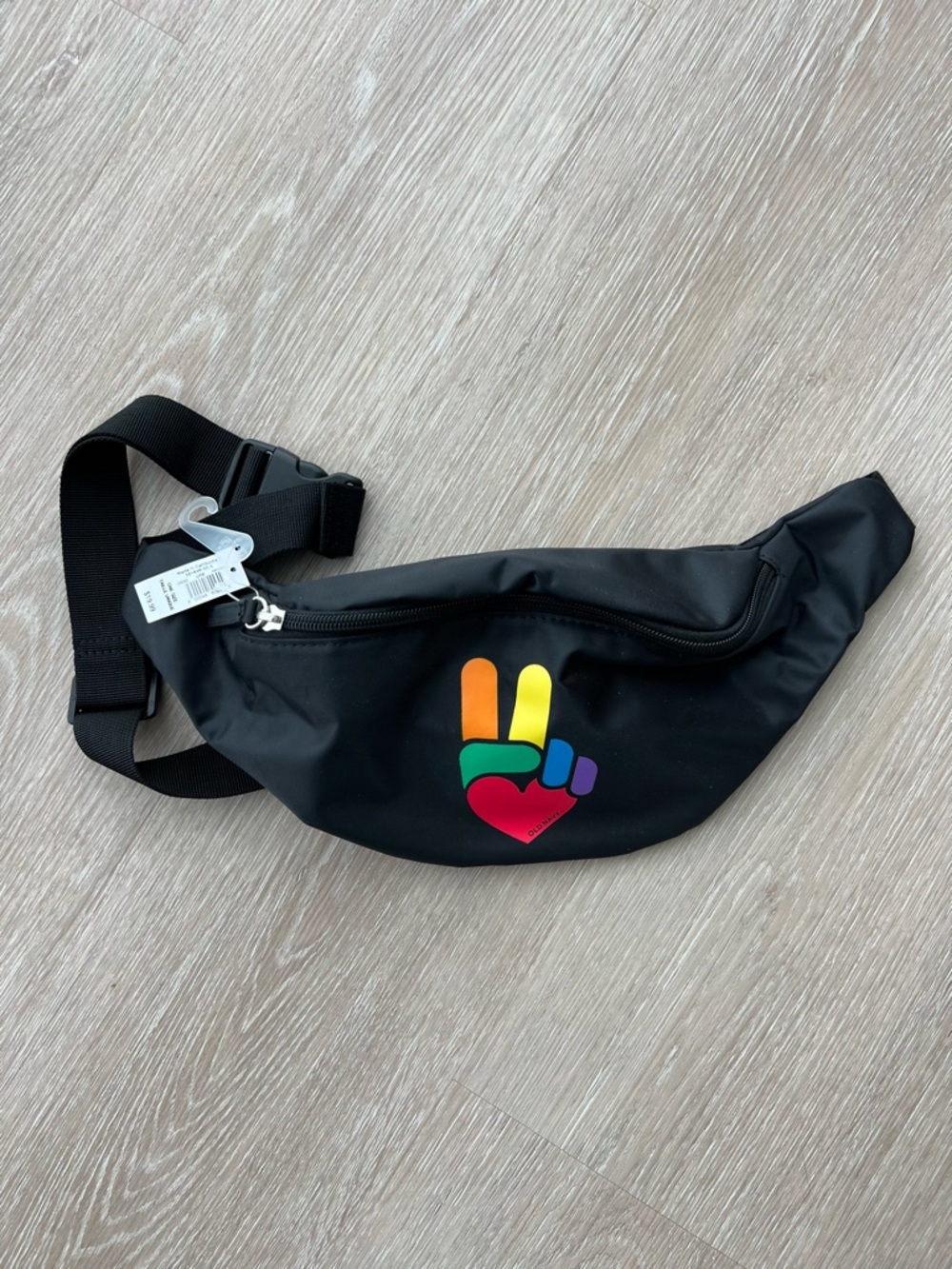 Old Navy Black Fanny Pack with Rainbow Peace Sign